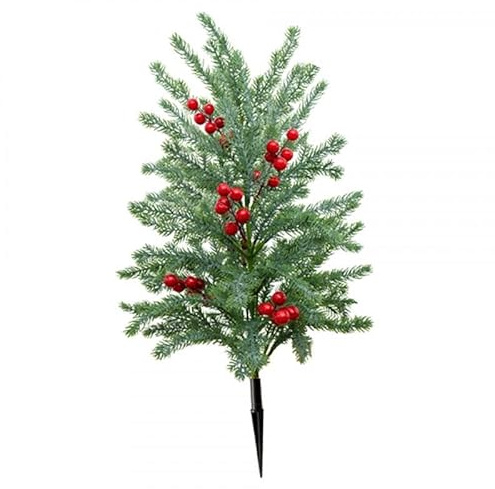Harilla Arbre artificiel avec piquet de sol décoratif, installation facile, plante réaliste, plante artificielle, piquet de jardin pour jardin de Noël, Baies Vertes et Rouges