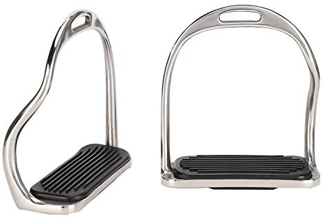 FAUOSWUK Staffa per Cavallo in Acciaio Inossidabile 304, Processo di Lucidatura Manuale, Cuscinetto in Gomma Antiscivolo, Design Laterale Piegato Facile Fuga del Piede, con Attrezzatura