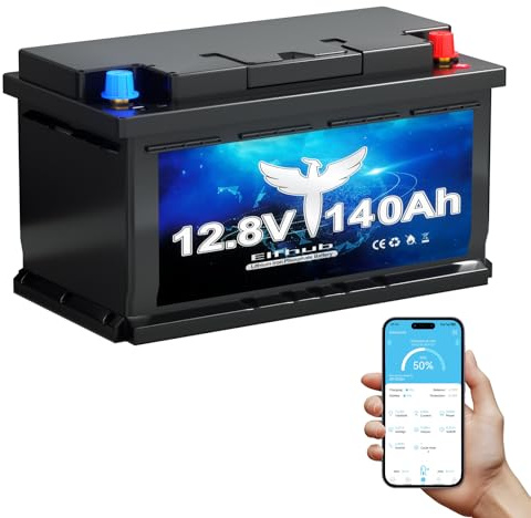 Elfhub 12V 140Ah H190 LiFePO4 Batterie, 189mm Höhe, 1792Wh Deep Cycle Lithium Batterie mit 150A Smart BMS, Niedertemperaturschutz, Perfekter Ersatzakku für Wohnmobile und Wohnmobile