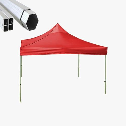 Gazebo pieghevole alluminio piantone esagonale 45mm portatile estendibile richiudibile estensibile per fiere eventi stand chiosco tenda tendone (laterali esclusi) (Rosso, 3x3m)
