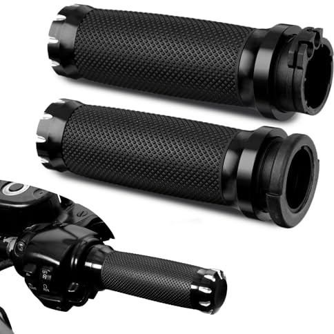 Amazicha 1inch Hand Grips, Cable Throttle Control Handlebar Grips Fit for Harley ’08-’13 XR, ’96-’07 Touring, ’02-’17 VRSC, ’96-Later XL, ’96-’17 Dyna (Except FXDLS) (Black)