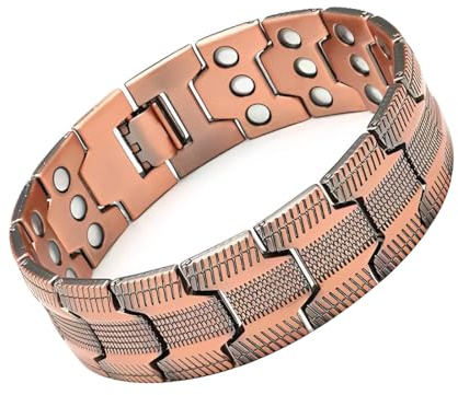 PHYNDR Pulsera De Hematita Para Hombre, Pulsera MagnéTica Vintage ExtraíBle, 3 Filas De Imanes Ultra Potentes, Regalo Para Papá Y Novio (Cobre Rojo)