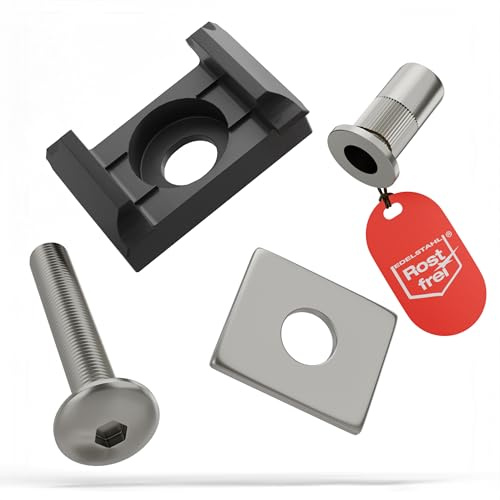 Qualinos 40x hochwertige Doppelstabmattenzaun Befestigung: Klemmplatte, Schraube, Nietmutter aus V2A und UV- stabilisierter Klemmbock für universelle Montage, Farbe Anthrazit 7016. Made in Germany