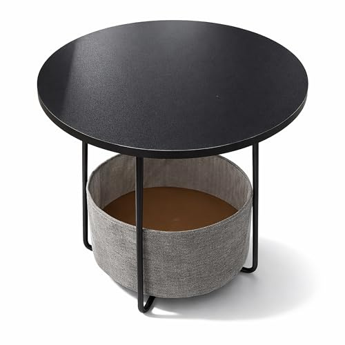 Relaxdays Beistelltisch, runder Couchtisch, mit Stoffkorb, HD: 50x45 cm, Kaffeetisch Wohnzimmer, MDF & Metall, Farben | HD 50x45cm, Kaffeetisch Wohnzimmer, MDF, Metall