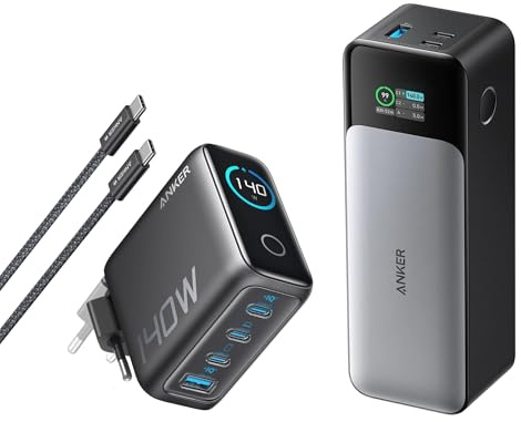 Anker Power Bank Ricarica Rapida 24000 mAh & Caricatore USB C 140W(Confezione)