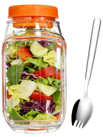 Cápsula de ensalada con recipiente a prueba de fugas, cuenco de ensalada de capas verticales con cuchara de tenedor de acero inoxidable, compartimentos separados portátiles, tarro de almuerzo para
