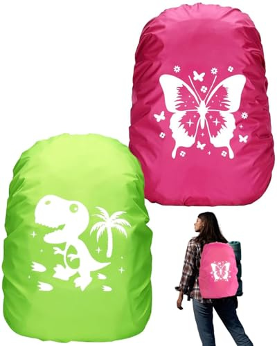 LOZTBUE 2 Piezas Mochila Impermeable Funda Impermeable Satchel Funda Impermeable Protector de Lluvia con Sirena Rayas Reflectantes protección Mochila para niñas niños
