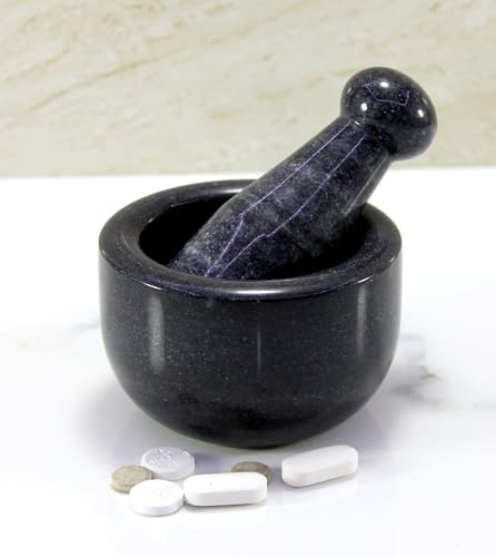 KLEO 3 Durchmesser schwarz Naturstein Mörser und Stößel Set Gewürz, Medizin Pillen Mühle Stampfer - kleine Größe