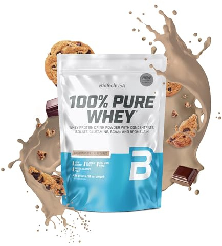 BioTechUSA 100% Pure Whey | Poudre de protéines avec BCAA et Glutamine | Sans gluten, sans huile de palme | 21g de protéines par portion, 454 g, Cookies & Cream