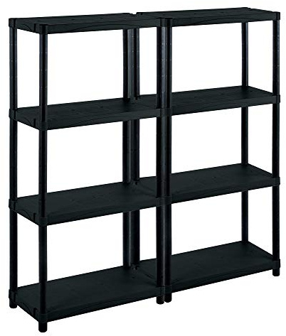 Kreher Spar-Set 2 Stück XL Kunststoffregal, Lagerregal, 4 Böden, Schwarz, max. 100 kg Traglast pro Regal. 60 x 30 x 132 H cm. TÜV Rheinland.
