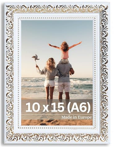 Victor Marcos de Fotos Vintage Rubens Oro Blanco en 10x15 cm (A6) - Moldura: 30x20mm - Barroco - Antiguo - Marco 10x15 Blanco - Vidrio Auténtico