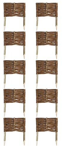 10 x Weide Beeteinfassung 16 Größen ( Höhe: 20 cm Länge: 30 cm ) Weidenzaun Rasenkante aus Weidengeflecht - Garten Beetbegrenzung für Blumen und Gemüse - Steckzaun mit Buchepflöcken für Weg-Abgrenzung