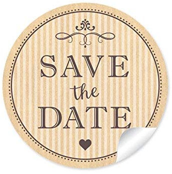 48 STICKER: Save the Date schöne Etiketten im Vintage-Retro-Look in natur mit romatischen Ornamenten und Herz zur Hochzeit • A4 Bogen) • Papieraufkleber (Aufkleber im Format 4 cm, rund, matt)