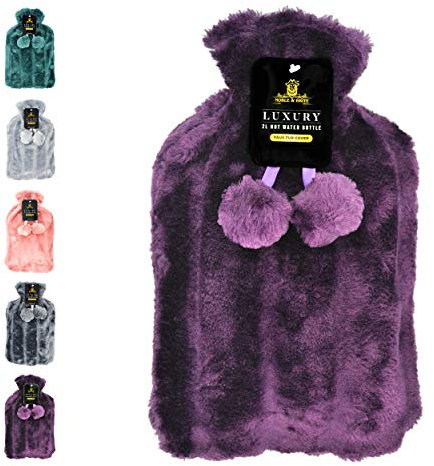 Hot Water Bottle with Cover Fluffy Super Soft Faux Fur Large 2 Litre (Purple)