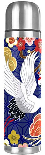 Wasserflasche mit japanischem Karpfen und Lotus-Muster, auslaufsicher, Edelstahl, Thermoskanne für heiße und kalte Getränke, 500 ml, für Büro, Schule, Reisen 26x6.7cm/10.2x2.6 in mehrfarbig07