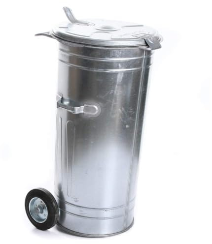 rg-vertrieb Mülltonne 110L verzinkter Stahl Müllbehälter mit Deckel und festen Rädern – robuste Abfalltonne wetterfest, hitzebeständig, für Innen & Außen, stabile Metalltonne
