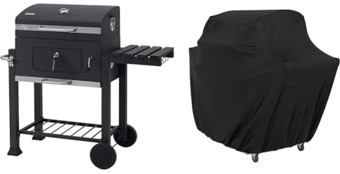 tepro Grillwagen Toronto Click Holzkohlegrill, Anthrazit/Edelstahl & Amazon Basics - Gasgrill-Abdeckung - Klein, Schwarz