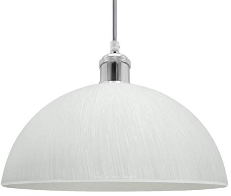 Glass Dome Pendant Light Frosted Opaque Modern Ceiling Lamp Shade Vintage Chrome Lamp Holder M0214