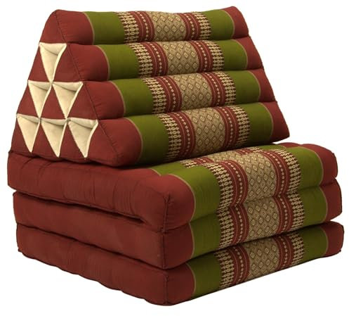 Fine Asianliving Thaikissen Dreieckskissen 3 Auflagen Kapokfüllung Burgunder Grün Thai Kissen Meditation Matte Matratze Kapok 301-A09