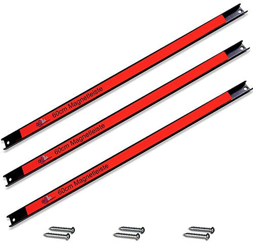 DEUBA® Set of 3 Magnetic Tool Holders | 60cm Each | 23KG Load Capacity | Mountable Wall Magnets for Screwdriver Set, Spanner Sets, Tool Box, Garden Storage | Magnet Set for Garden Tools, Hand Tools