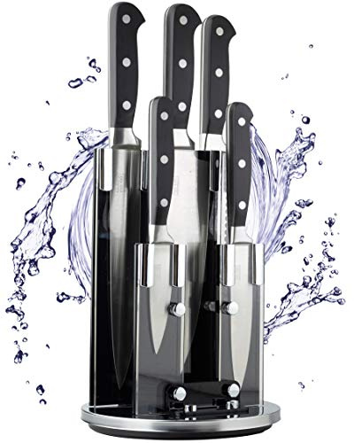 Harrow Bloc de couteaux de cuisine avec couteaux – Rangement rotatif professionnel Support de 5 petits à grands rivets en acier pour hacher les légumes, la viande et le pain