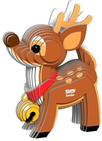 EUGY 650054 Rentier, 3D Tier-Puzzle für Kinder und Erwachsene zum Zusammenbauen, DIY Tierfigur, Bastelset ab 6 Jahren, Braun