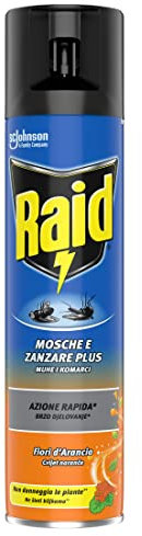 Raid Mosche e Zanzare Spray Insetticida, Antizanzare e Antimosche, Fragranza Fiori d'Arancio, Azione Rapida, 1 Confezione da 400ml
