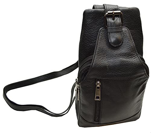 flevado Sidebag Damen Schultertasche Umhängetasche Freizeittasche Urlaub Echt Leder Farbe wählbar (Schwarz)