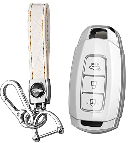 KUNIO Autoschlüssel Schutzhülle Passt für Hyundai i30 Ix35 i10 Kona Encino Solaris Azera Grandeur Ig Accent Santa Fe TPU Schlüsselcover Schlüsselanhänger Keyless Schlüsseletui 3 Tasten A Weiß