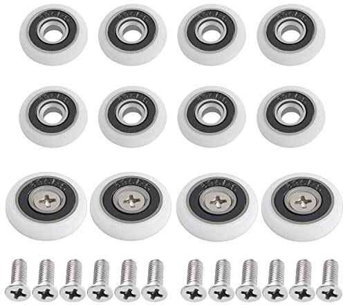 12 Sets Shower Door Wheels, Rollers Replacement Part for Bathroom Glass Door Runners，Curved Shower Doors Pulley ，Outside Diameter 23mm and 25mm