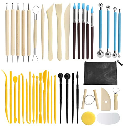 NAEBRO T?pferwerkzeug 42 St¨¹ck Modelierwerkzeug Set Profi T?pfer Werkzeug, Clay Sculpting Ton Werkzeug mit Aufbewahrungstasche, T?pferwerkzeug f¨¹r DIY Kunsthandwerk Anf?nger T?pfer