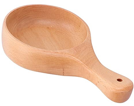 Natudeco Holzschale Salatschüssel HolzgeschirrNudelschüssel Holz Suppenschüssel Reis Müslischüssel Japanische Schale Griff Obstschale mit Aufhängeloch für Freunde Familie Picknick Küchenutensilien