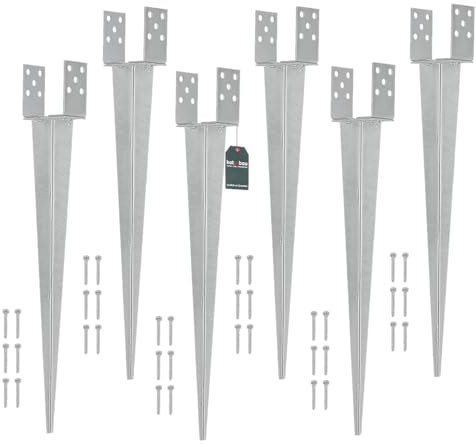 KOTARBAU® Lot de 6 supports de poteau de 0 à 120 mm réglables galvanisés à chaud - Douille de sol - Douille à enfoncer - Poteaux d'ancrage en acier argenté