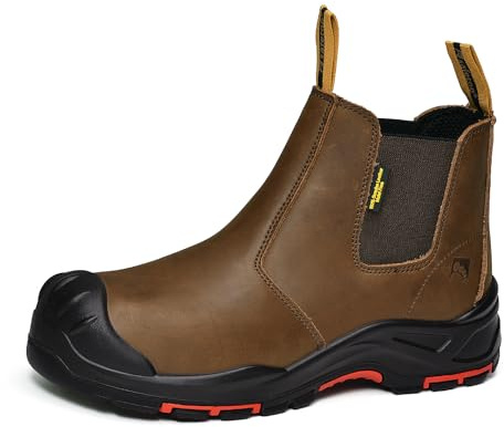 SAFETOE M-8025NBO - Stivali antinfortunistici da uomo, vestibilità larga, Over Cap, con punta in composito, ESD antistatici, impermeabili, in pelle bovina Heavy Duty, anti-chiodo, antiscivolo, suola