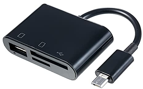 HUIOP Adaptateur 3 en 1 Micro USB vers USB 2.0 + SD + TF Adaptateur Micro USB OTG vers USB 2.0 Lecteur de carte SD TF Micro SD pour appareils Micro USB, Noir, Micro USB vers SD