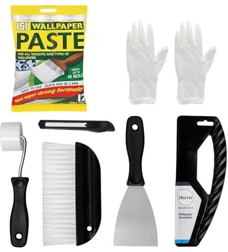 Wallpaper Paste Kit - Includes 10 Roll Adhesive Paste and Wallpaper Kit Containing Smoother, Roller, Hanging Brush, Scraper, Trimmer and Gloves