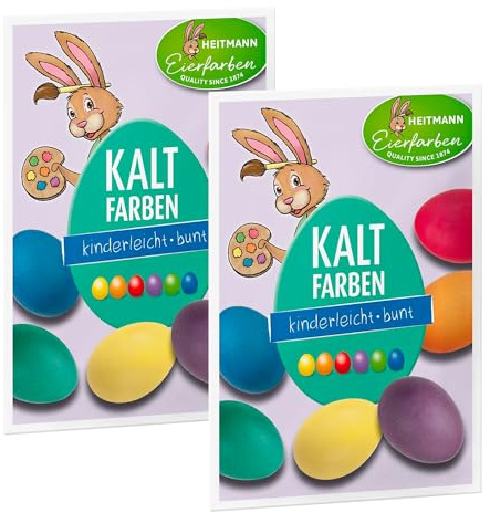 Heitmann Deco Eierfarben Kalt, 2er Pack: Ostereierfarben zur Kaltfärbung, in 6 Farben (Gelb, Orange, Rot, Grün, Blau, Violett), kinderfreundlich, Tabletten