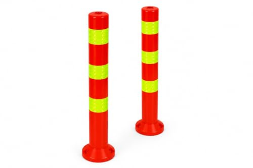 2er Set - Sperrpfosten [Höhe-68cm] - Absperrpfosten Kunststoff reflektierend | Absperrung mit Standfuß [Befestigung mit Schrauben] | Absperrständer | Park Pfosten | Leitpfosten | Poller