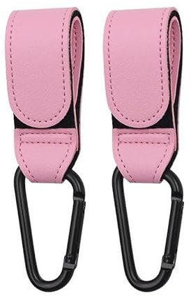 Shabany Ganchos de 2 unidades, ajuste universal, gancho universal para cochecito de bebé, gancho para bolso, ajustable y resistente, cierre de , color rosa