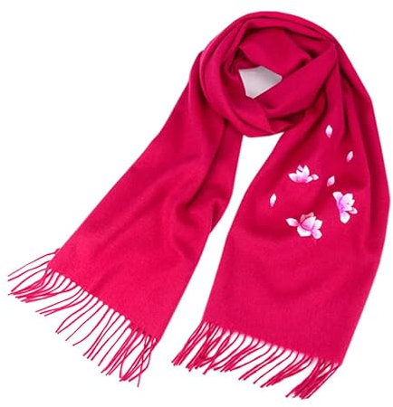 TONZN Kaschmirschal für Damen, Herbst und Winter, handbestickt, warm, weich, Langer Schal (rot)