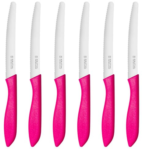 targzier Frühstücksmesser Set 12-teilig, Brötchenmesser Wellenschliff,Rosy. | Ergonomischer Griff, hochwertige Edelstahlklingen, Tomatenmesser, Buttermesser, scharfes Tischmesser mit Wellenschliff.