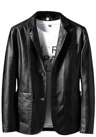 ABARTY Chaqueta De Cuero para Hombre Blazer De Ajuste Regular para Hombre Solapa PU Abrigos De Traje De Cuero Sintético Chaqueta De Motocicleta Chaqueta Informal Elegante Estilo Motero Chaquetas Y