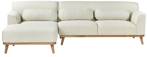 Beliani 3-Sitzer Ecksofa L-förmig Creme weiß Chaiselongue rechts mehrere Kissen Simos