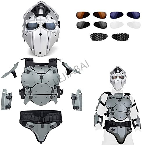 ANSNOW Lunettes de Protection Intégrale Tactique Airsoft Casque Terminator + Ensemble D'Armure Tactique Airsoft Gilet Tactique Militaire Gilet Mohr Gilet de Paintball/Sl/32,5 * 29 * 19,5Cm
