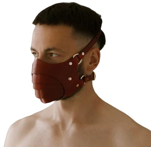 FakeFace Masque en cuir PU Homme Gothique Demi-Visage Cosplay Sexy Noir Accessoires de Déguistemnt pour Cosplay Halloween Carnaval Bal Fête
