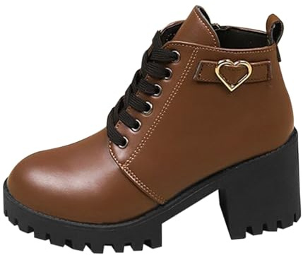 liaddkv Stivali da donna alla caviglia con tacco, con lacci, stivaletti a gambo corto, con tacco a blocco, suola profilata, scarpe alla caviglia, stivali da motociclista vintage da equitazione,