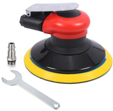 Industrielle Druckluft Exzenterschleifer 125mm Klett, 10000 U/min, Hochleistungs Pneumatikschleifer Polierer (Red) Druckluftscheifer für Auto Holz