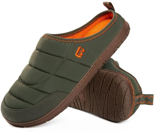 LongBay Men's Two-Tone Slippers Memory Foam Warm Fleece House Shoes Camping Slip On Indoor Outdoor Green,9