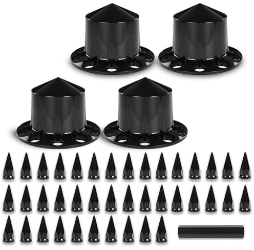 CNNELL Rear Complete Axle Wheel Cover 33mm Spike Screw-on Lug Nut Cover for Semi Truck, Black ABS, Universal Fit 4 Pack Glossy Black