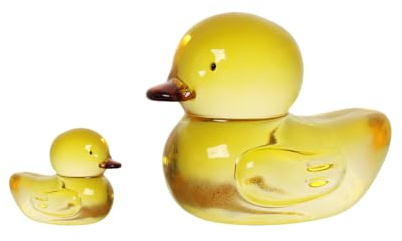 LONGWIN Handmade Art Glass Little Yellow Duck Figurines 2 Pcs Hand Blown Glass Duck Animal Sculpture Collectible Figurines Home and Wedding Decor